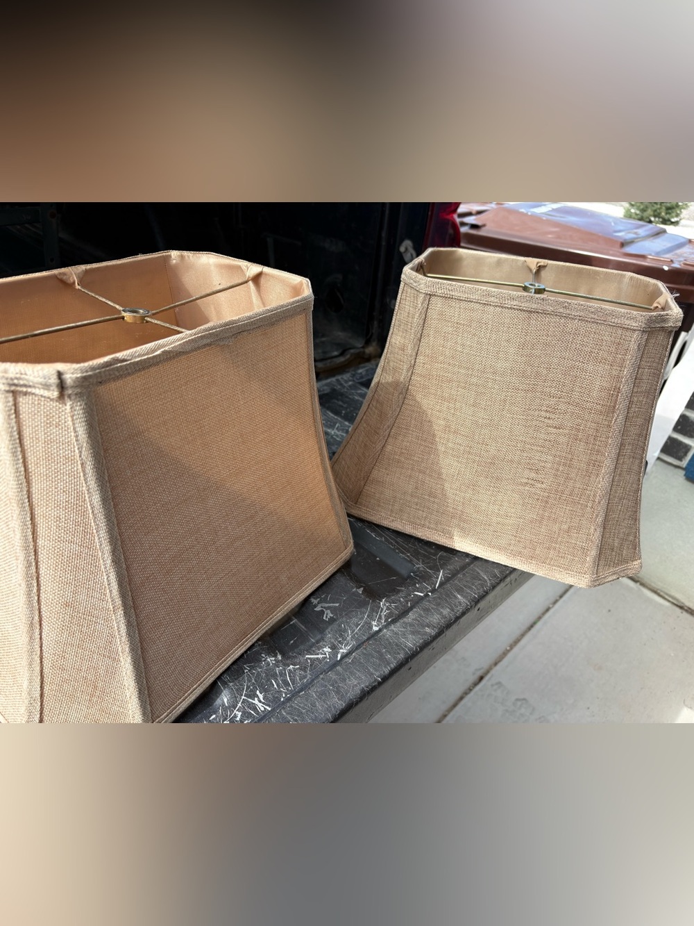 Pair of Neutral Beige Rectangular Fabric Lantern Shades